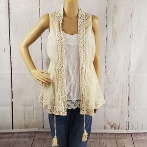 Off White Mesh Lace Detailed Cardigan Women's sz L